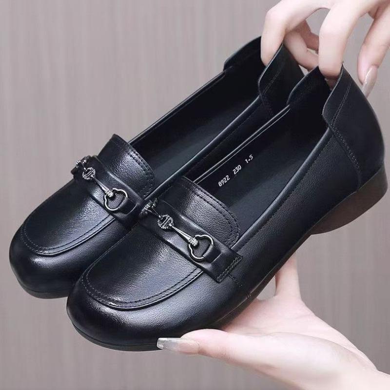 Casual Women's Autumn New Round Head Mid-mouth Comfortable Trendy with One-pedal Women's Small Leather Shoes