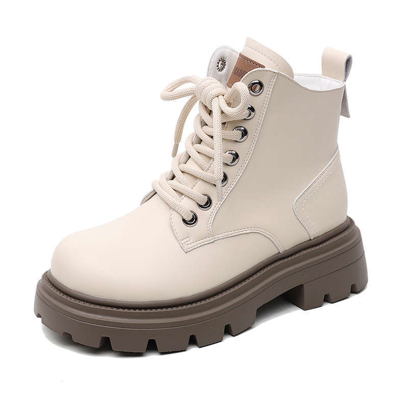 Soft leather non-slip short boots women's muffin platform single boots 2025 new autumn and winter women's shoes British style foreign style Martin bo