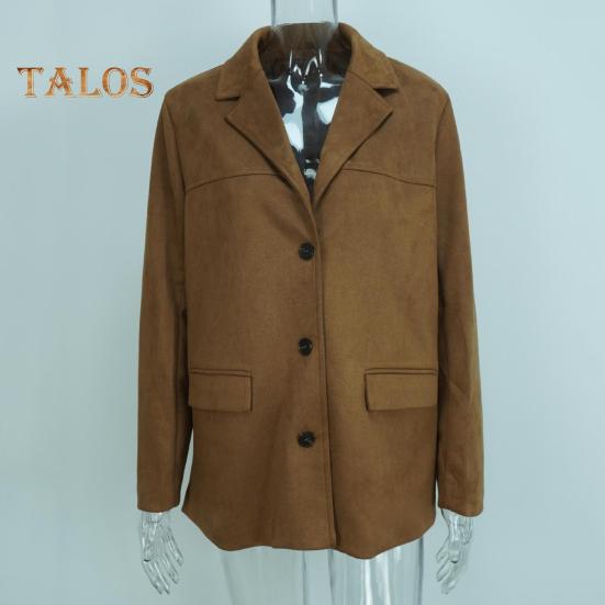 Damenjacke Vintage OL Pendlerstil Umlegekragen Einreihig Einfarbig Locker Mittellanger Mantel Herbst Winter Lässige Oberbekleidung