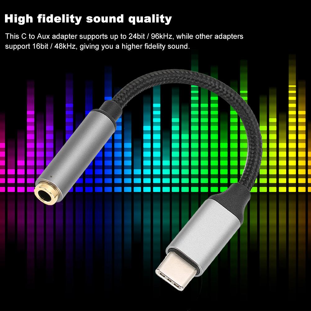 D0101 USBC Type C Adapter port to 3.5MM Earphone Headphone Cable USB(Gray )