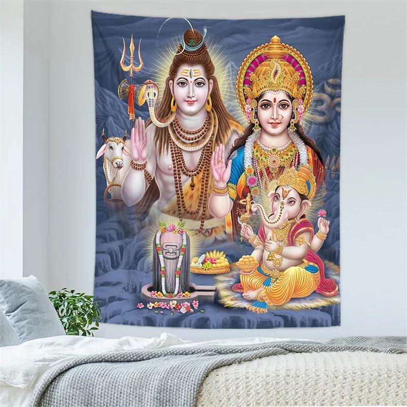 

Indian God Shiva Wall Hanging Tapestry Wall Mounted Wall Cloth Gold Gacha Temple Elephant Wall Carpet Beach Yoga Mat Home Decor 74x94cm(29x37in)