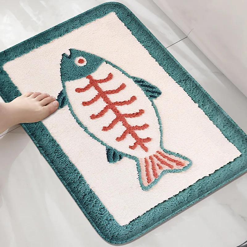 Kawaii Sea Turtle Bath Mat, Soft Flannel Non-Slip Floor Mat for Bathroom Shower, Ocean Decor Carpet Home Decoration