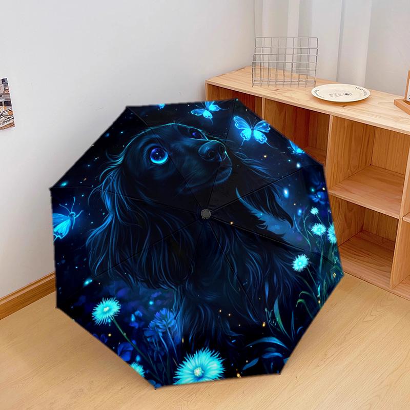 1 PC Automatic Folding Umbrella - Magical Night Dog Pattern, Portable & Foldable Design with 8 Ribs, Christmas Birthday Gifts