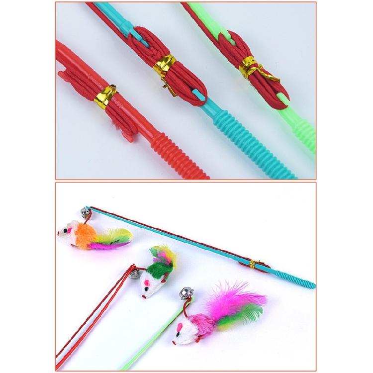 3Pcs Fake Mouse Feather Wand Chases Exercise Cat Teaser Stick Interactive Toy