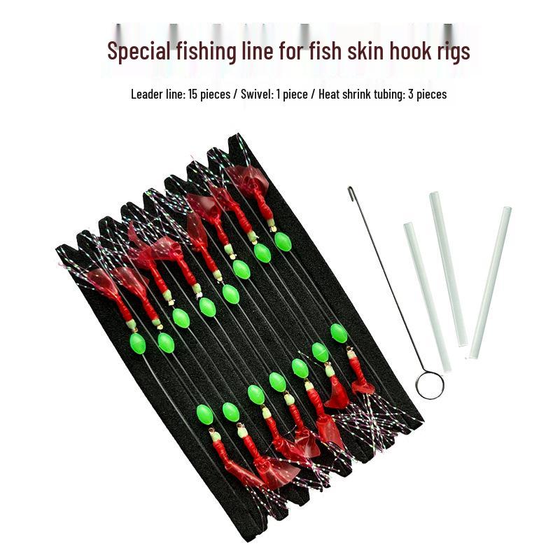 Haiyi Anti-Tangle Bionic Fish Skin Rigged Hook with Nylon Leader and Maruse Fishing Hooks. Hook #7