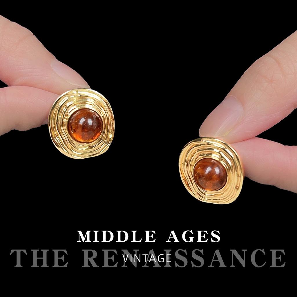 Французские ретро плиссированные геометрические круглые серьги-пусеты преувеличенные темпераментные серьги в гонконгском стиле