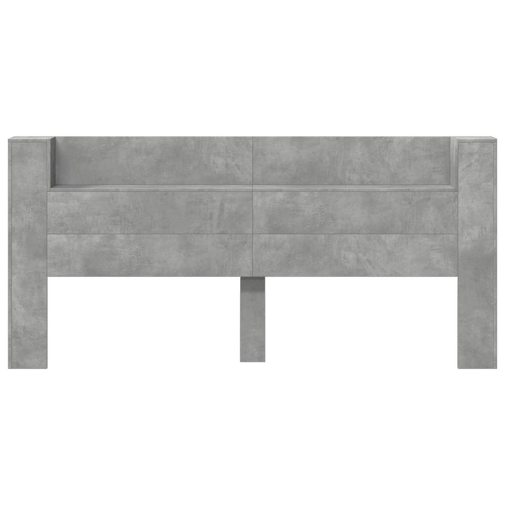 Headboard with Storage and LED Lighting Concrete Grey Wood Based Material