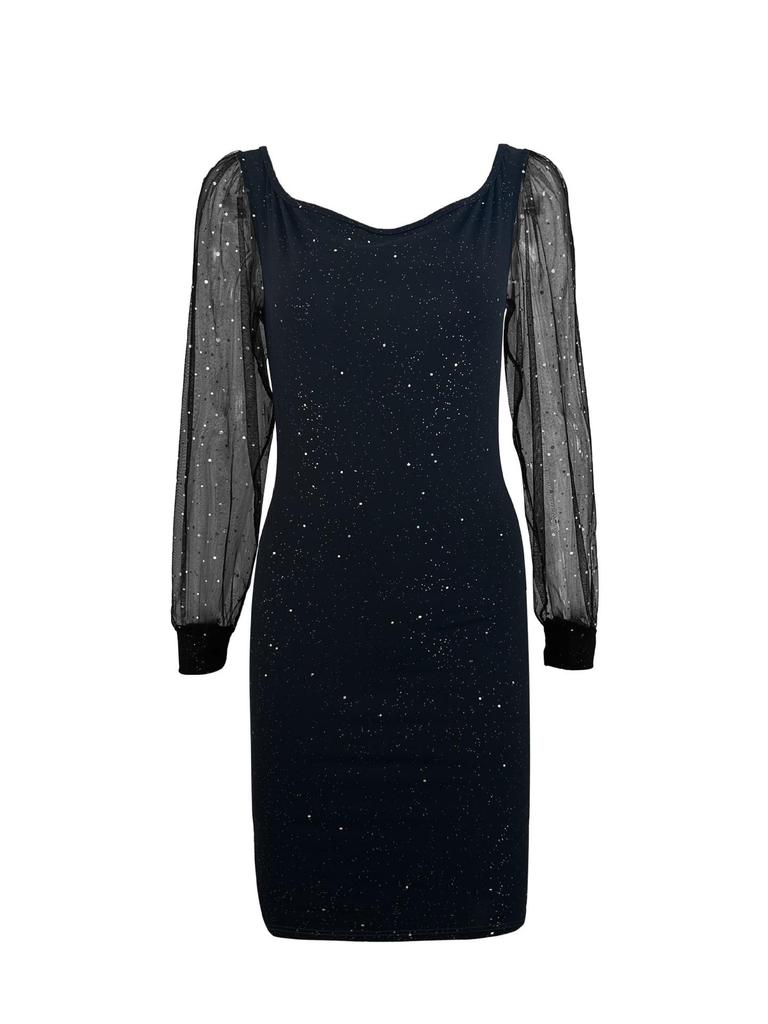 2026 Elegant V-Neck Mesh Sleeve Bodycon Evening Dress for Women
