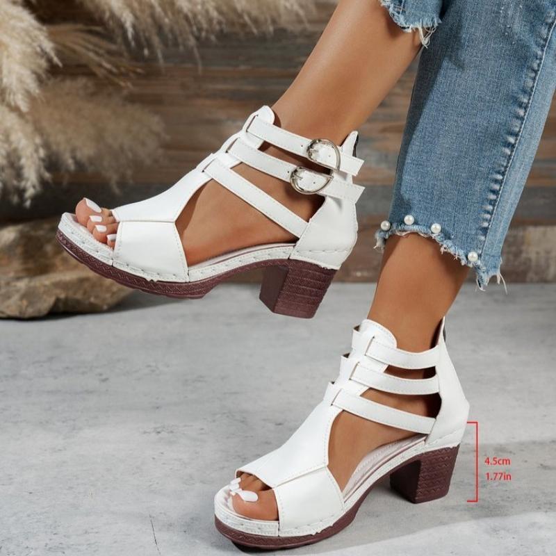 

Мода 2025 Летние женские босоножки на ремешке вокруг щиколотки на массивном каблуке, белые, на толстой подошве, гладиаторские сандалии в римском стиле, женские босоножки на высоком каблуке 36 белый