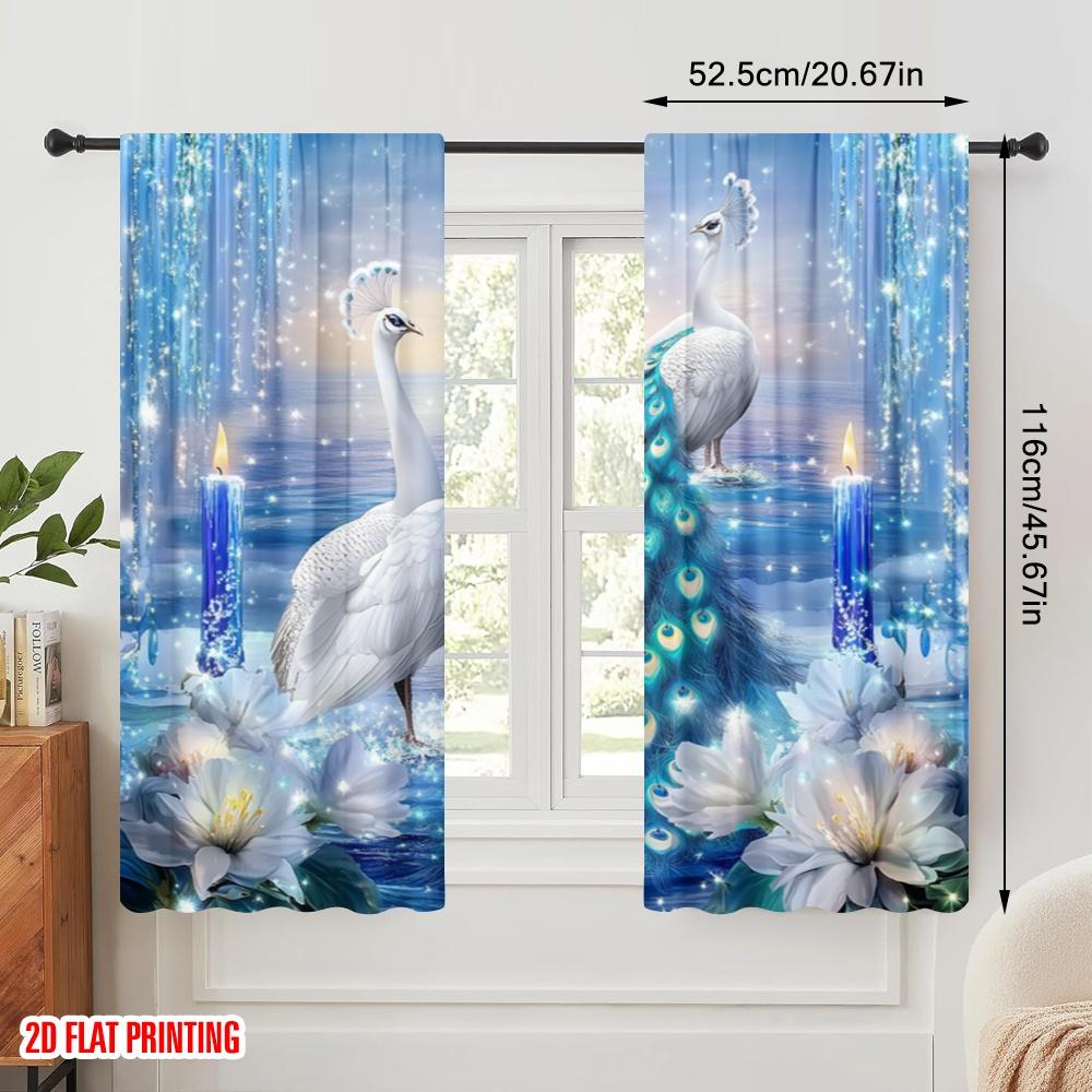 2pcs,2D Plane Printing Curtains Enchanted Peacocks Polyester (without Rod) Home Decor Use for Living Room, Bedroom & Home