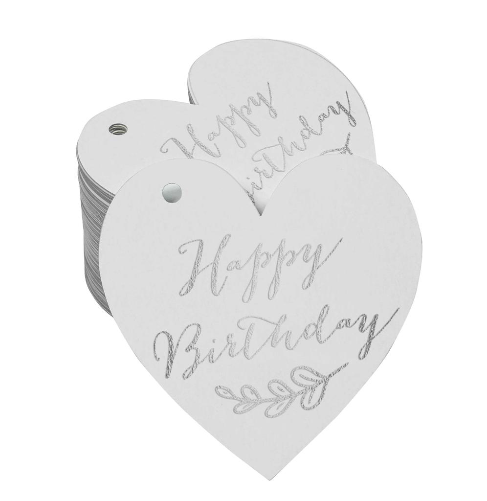 Inkdotpot Happy Birthday Bottle Tag Real Silver Foil Favor Hang Tag 100 Pack