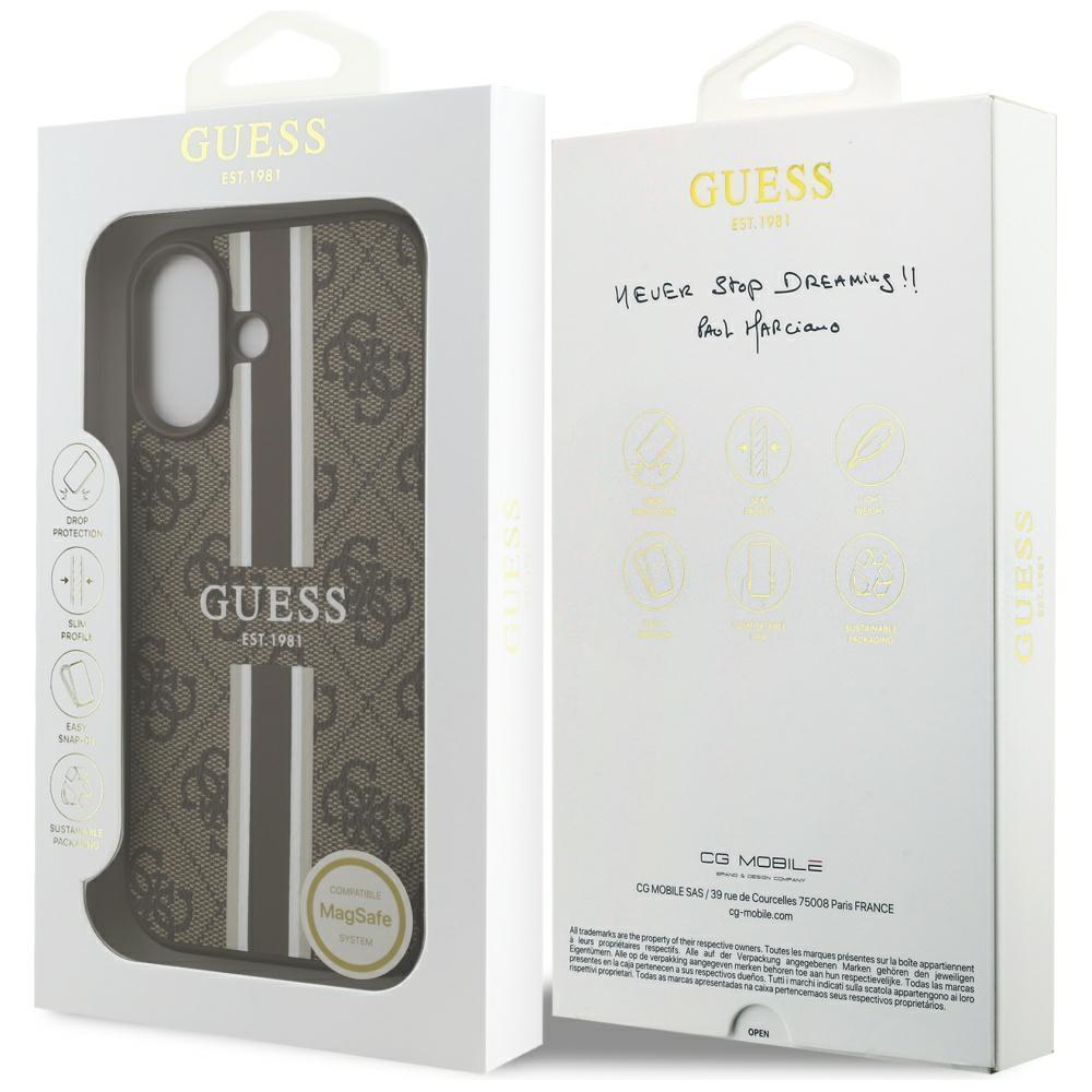 Guess 4G Printed Stripes MagSafe case for iPhone 17 brown