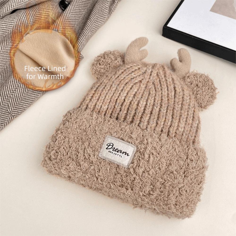 Windproof Plush Warm Hat Cute Deer Ear Pullover Cap Trend Plush Fur Hat  Winter