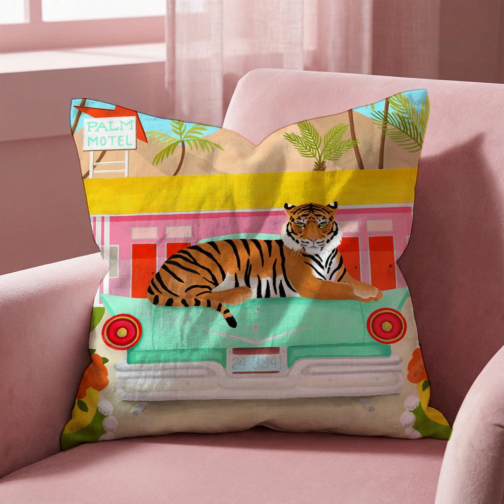 Cheetah Llama Leopard Jungle Cushion Cover Multi-Scene Pillow Cover for Home & Car - Reversible, Soft & Durable for Daily Use