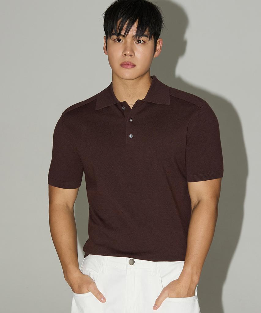 Michikoleondeonseupocheu Shoulder Line Muscle Fit Collar Knit Brown