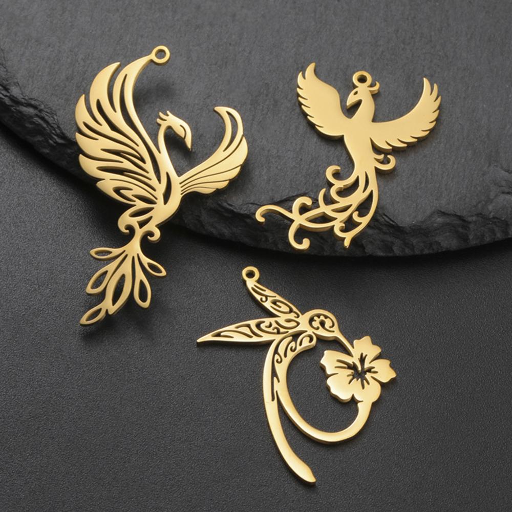 My Shape 5 pcs Phoenix Pendants Hummingbird Fire Birds Stainless Steel Charms for Necklace Earrings Keychains DIY Jewelry Making