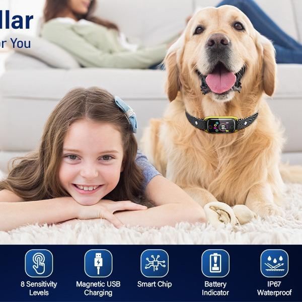 Dog Smart Bark Collar Rechargeable Anti with 8 Adjustable Sensitivity Bark Shock Collar with 4 Training Modes Dogs Bark Collar