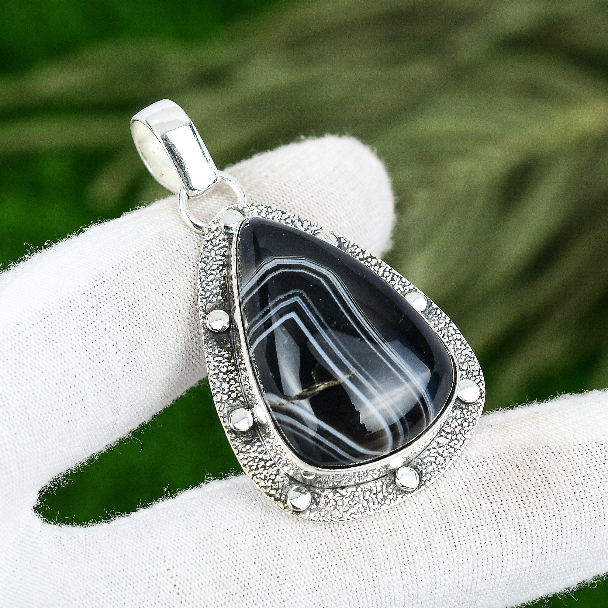 

Memorial Day Sale Banded Agate Gemstone Mother Pendant Jewelry Sterling Silver
