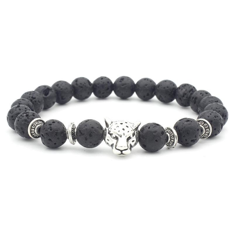 Alloy Leopard Head Volcanic Rock Stretch Bracelet