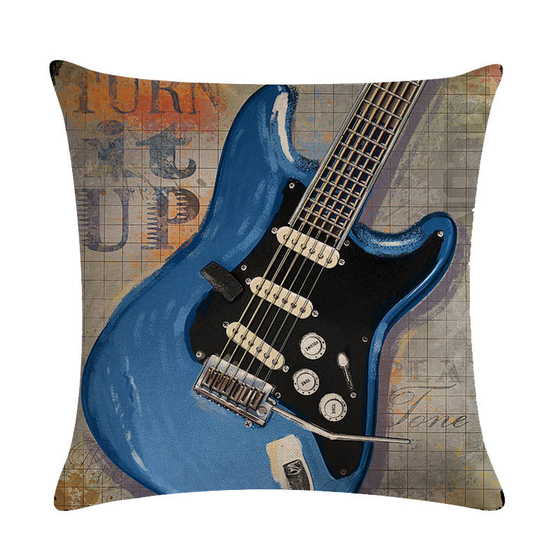 Oil Painting Moive Guitar Cushion Covers Art 45x45cm Cotton Linen Pillow Cover for Sofa Square Decorate Throw Pillow Cover