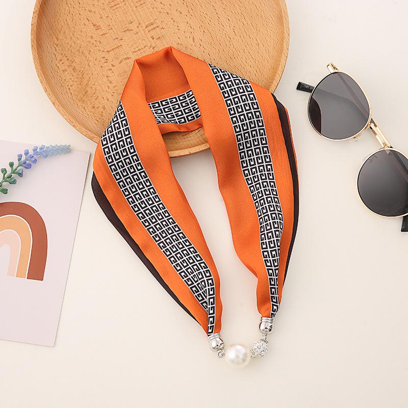 Шелковый шарф-ожерелье в корейском стиле: Жемчужная подвеска, магнитная застежка, женский тонкий чокер