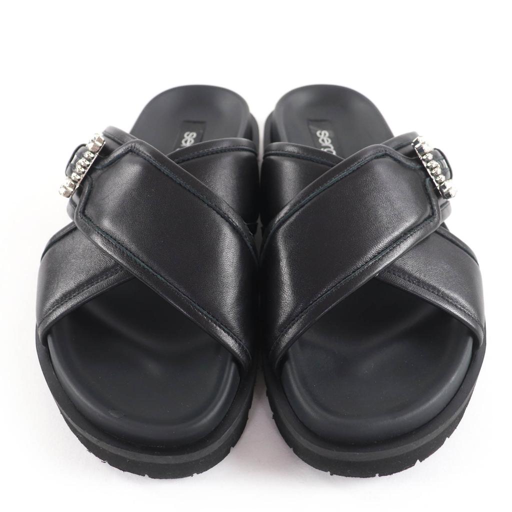 Very Good Sergio Rossi Sandals sr Twenty Leather cross with jewels black 37.5 Used