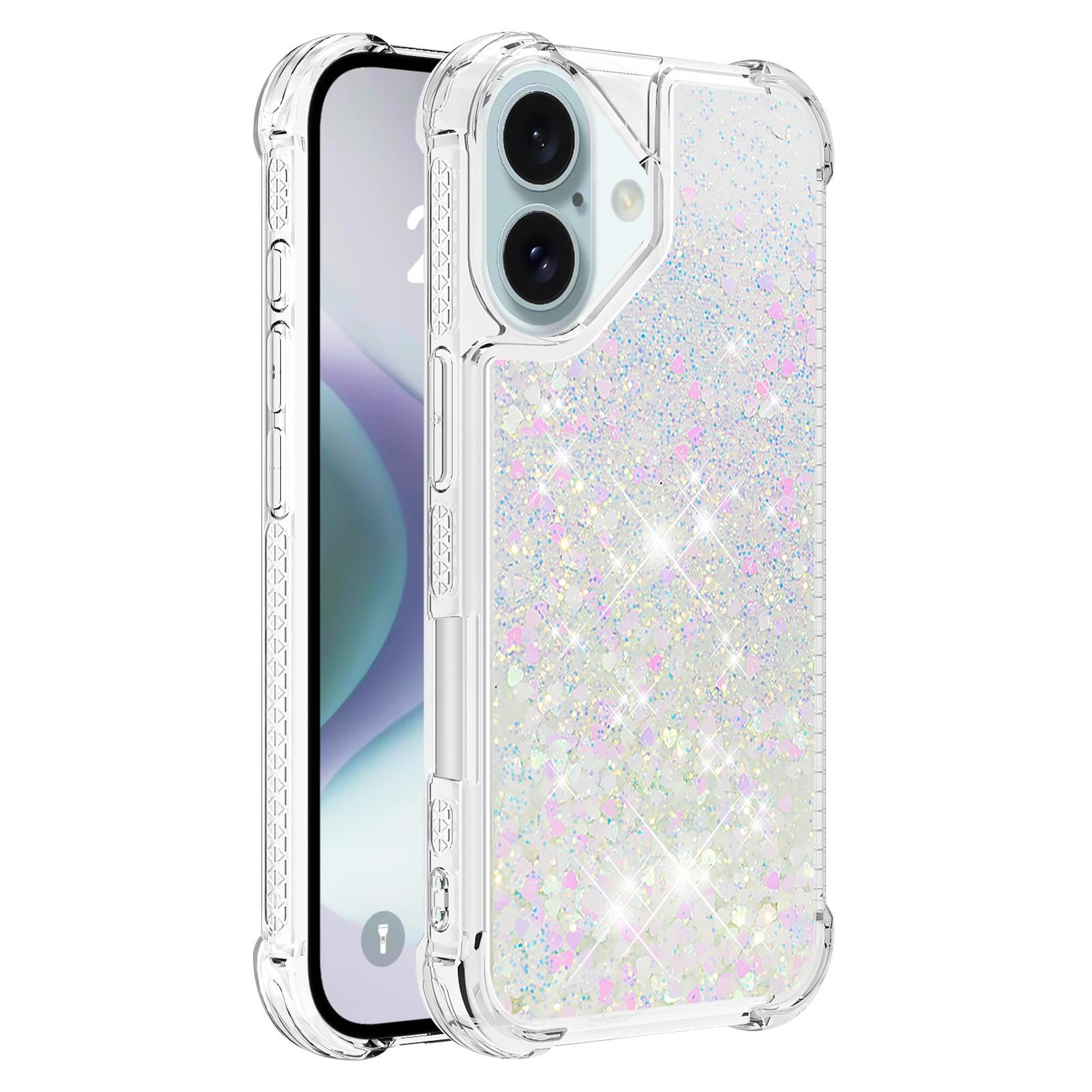 

For iPhone 16 Plus TPU Case Glitter Quicksand Shockproof Phone Back Cover Laser/Hearts