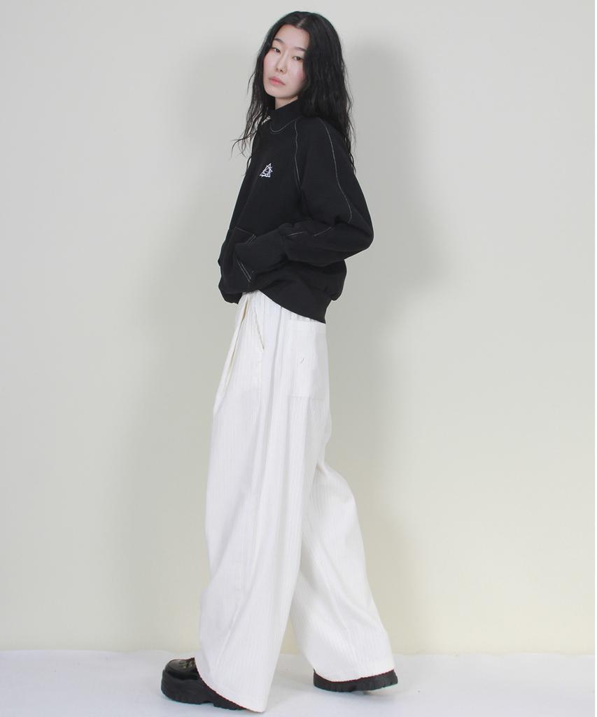 Deumakeu Wide-Fit Corduroy One-Pleat Elastic Pants White