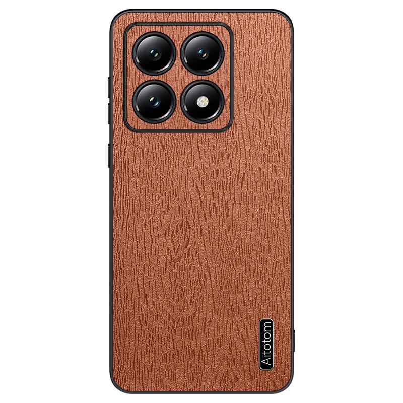 For Xiaomi 14T Pro Case Wood Texture PU Leather Coated PC+TPU Phone Cover