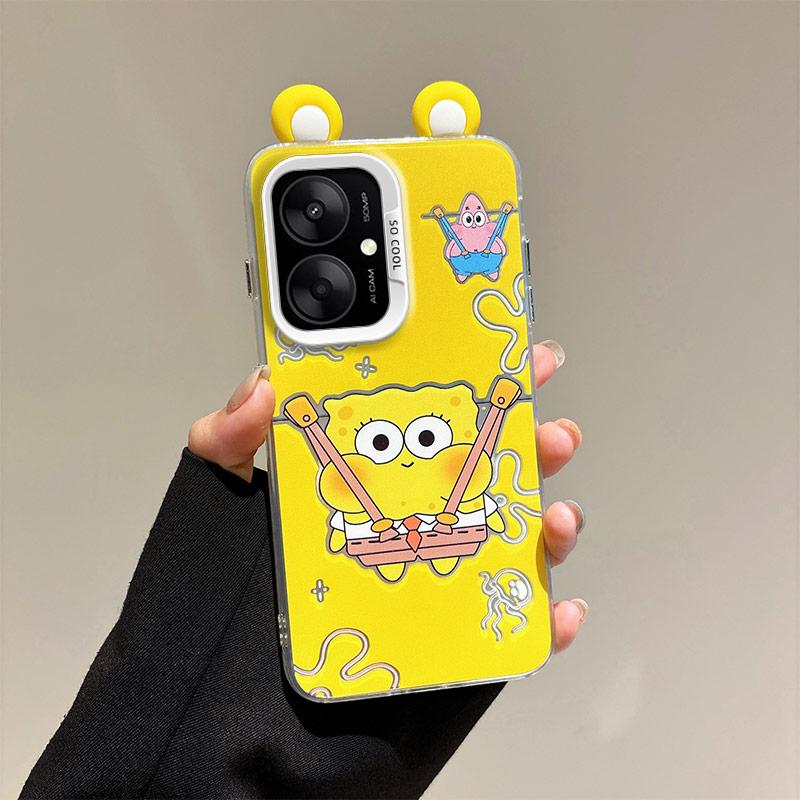 KEYSION Urocze etui z uszami i kreskówką dla Redmi 13C 4G 5G ze smyczą Miękkie silikonowe+PC Odporne na wstrząsy etui na telefon dla Xiaomi POCO C65