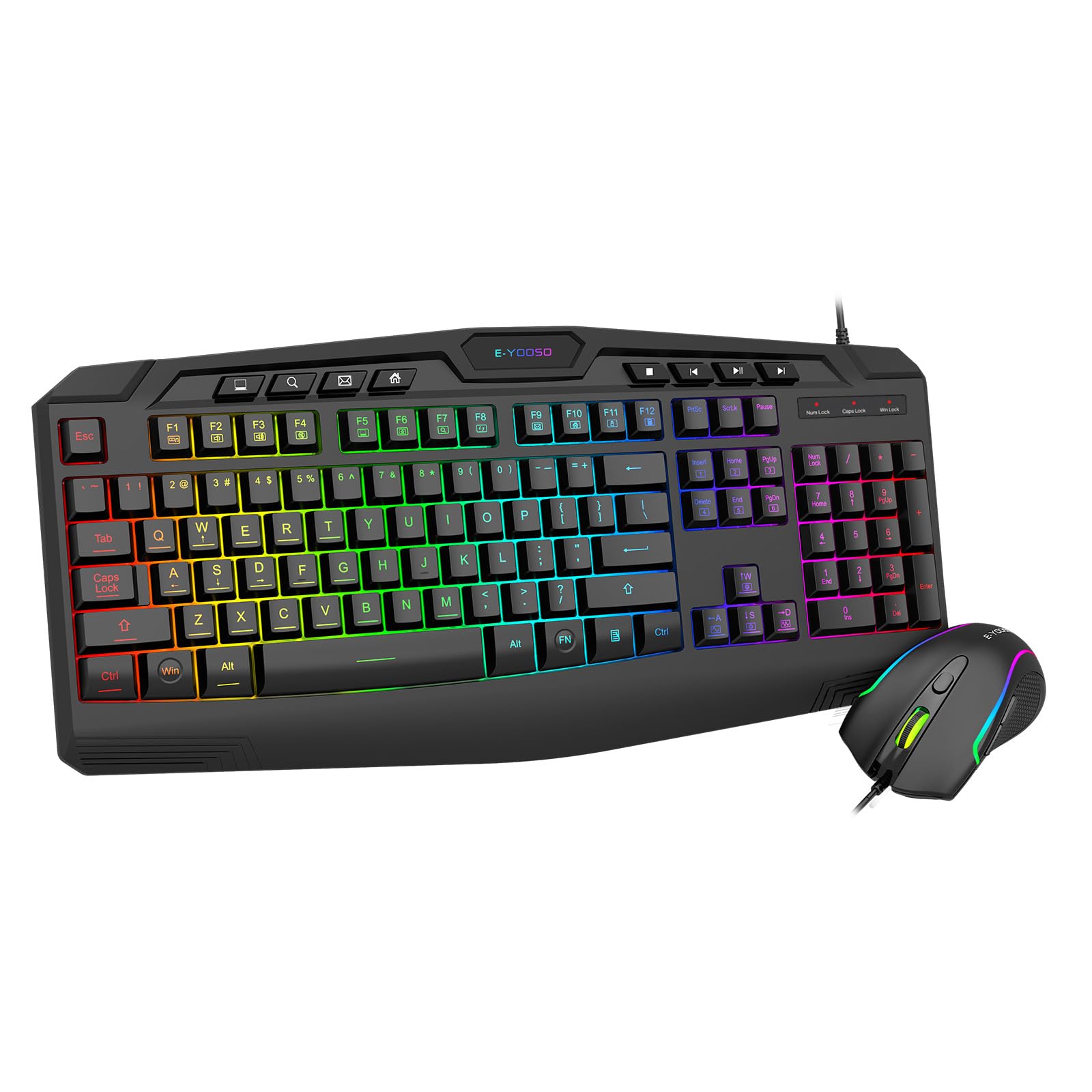 

Gaming Keyboard and Mouse RGB USB Durable English Keyboard Mouse 3200DPI Adjustable Optical for Work from e-Element Set, Backlight, Wired, Design, чорний