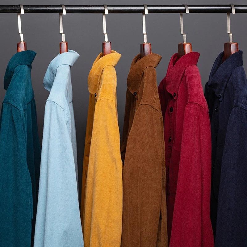 7XL 6XL Camisa de Pana para Hombre Manga Larga 100% Algodón Casual Corte Regular Suave Cómoda Bolsillo Camisas de Vestir Formal Ropa de Hombre