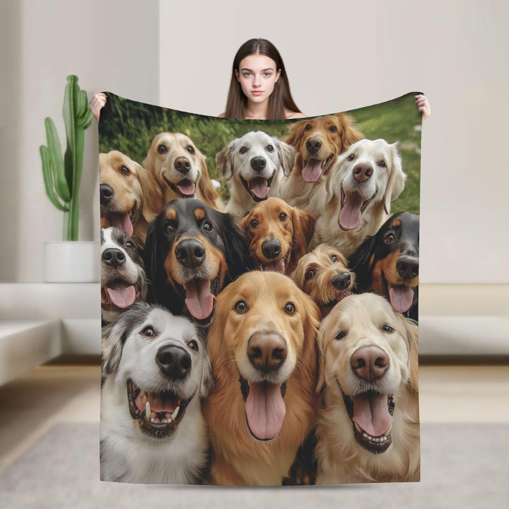 Funny Dog Selfie Flannel Blanket Winter  Super Soft Throw Blanket for Girls Boys Outdoor Comfortable Bedspread Sofa Bed Cover