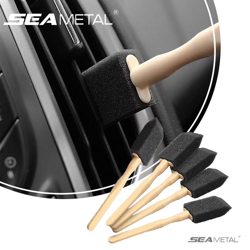 SEAMETAL 10pcs Car Cleaning Brush Wooden Handle Air Conditioning Vent Cleaning Brush Car Interior Gap Dust Removal Tool