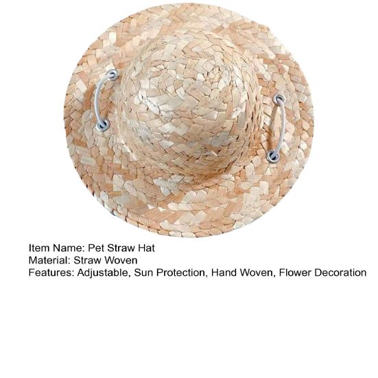 Pet Sombrero Straw Hat Mini Dog Sun Protection Hat with Flower Adjustable Hawaii Sun Bucket Cap Summer Beach Hat for Small Medium Dogs Cats