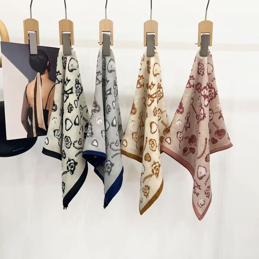 New French bow retro velvet herringbone pattern small square scarf temperament silk scarf versatile neck protection scarf scarf women