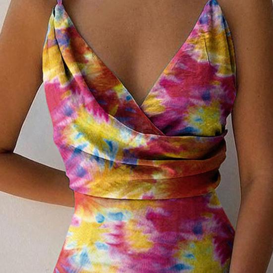 Cross Wrap V-neck Split Hem Lady Dress Summer Floral Print Sling Midi