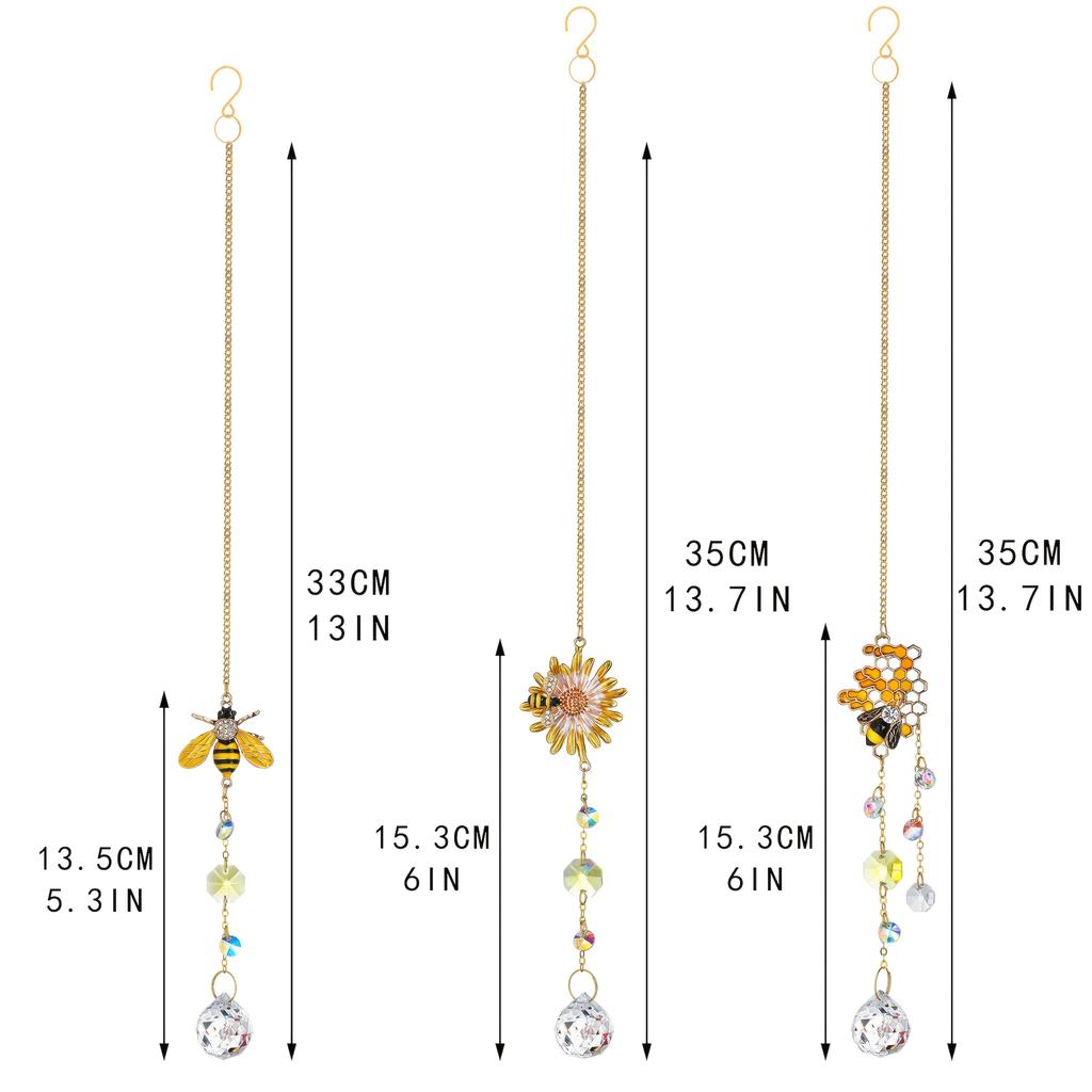 Sun Catcher Crystal Honeycomb Bee Ornaments Crystals Bumble Bee Honeycomb with Glass Prisms Decor Garden Suncatcher Window