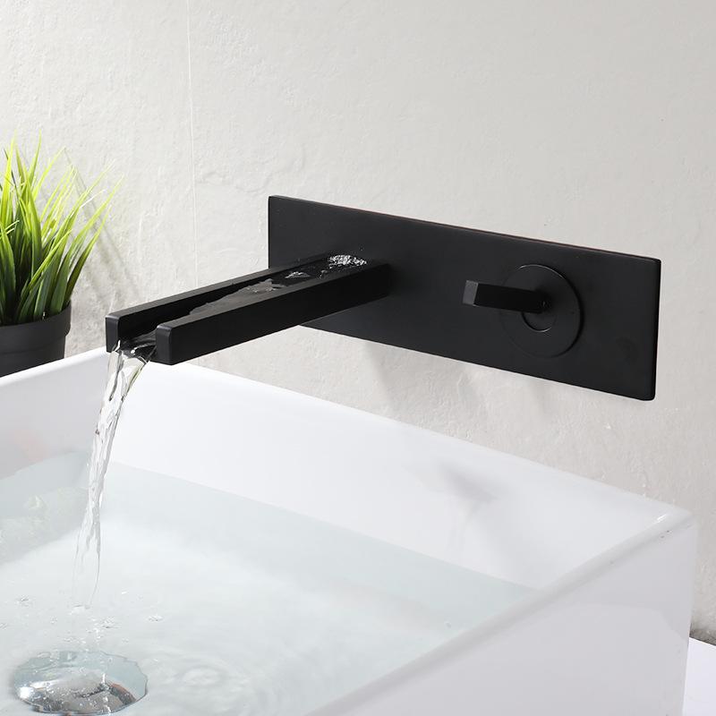 Wall Mounted Basin Faucets Black Bathroom Waterfall Sink Faucets Hot Cold In-wall Mixer Water Tap Brass