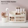 Multi-functional Vanity Organizer with Removable Brush Holder and Large-capacity Drawers. Suitable for Organizing Cosmetics