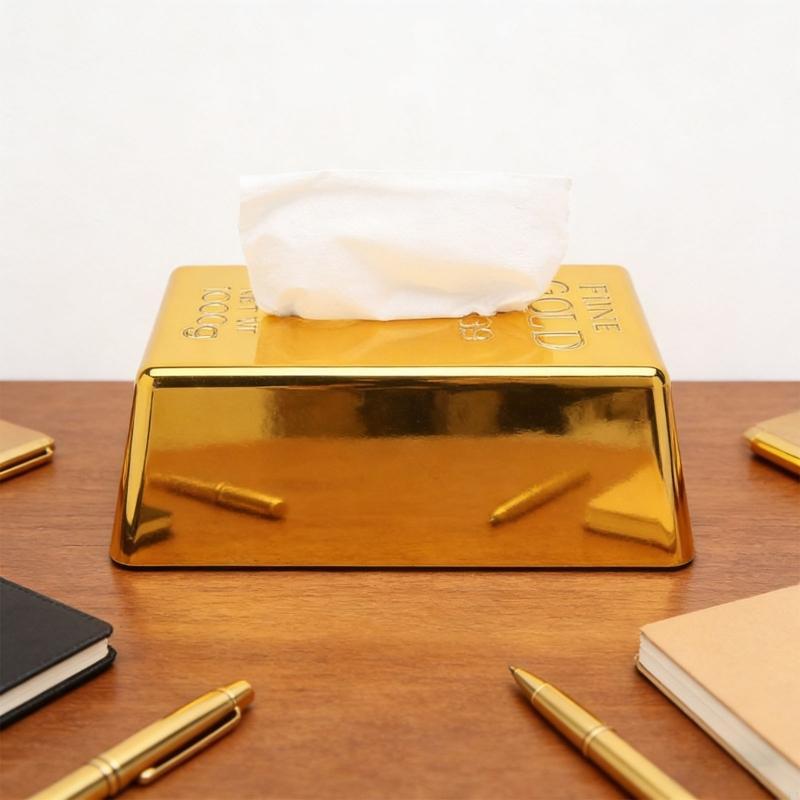 Multi Functional Tissue Dispenser Gold Plated Finish Nonslip Base Paper Holder