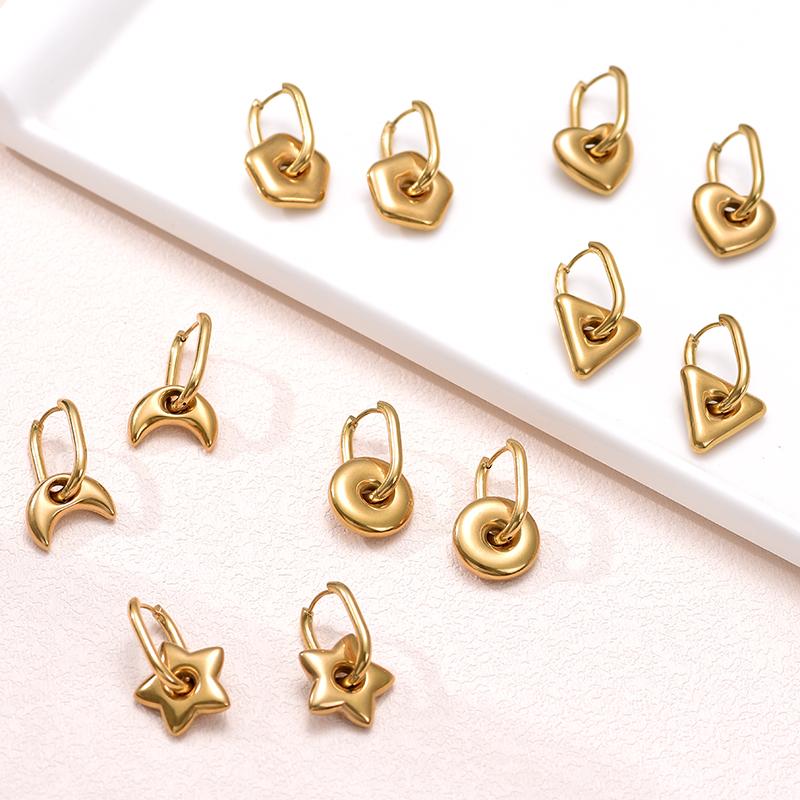 2026 Fashion Stainless Steel Star Moon Heart Pendant Oval Rectangle Hoop Earrings For Women Gold Silver Color Trendy Jewerly