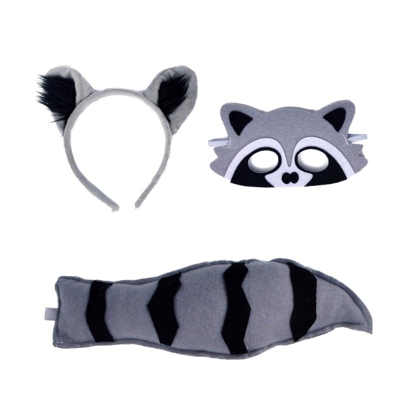 

3pc Cartoon Animal Dress Cosplay Raccoon Costumes Set Accessory Kids Ears Headband Headwear Tail Eye mask Children s Day Gifts One Size&Other чёрный