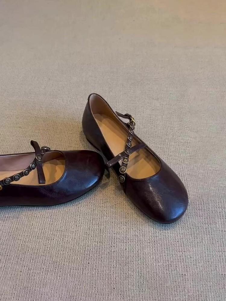 

Версия из овчины ~ Французские ретро туфли с неглубоким воротом, односложной пряжкой и бантом, плоские кожаные туфли Мэри Джейн с одной педалью, женские 39 коричневый