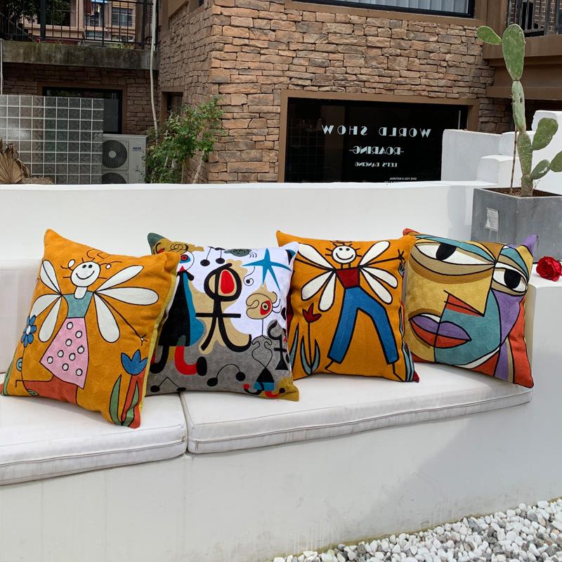 Picasso Embroidered Decorative Throw Pillowcases Abstract Creative Decoration for Home Sofa Pillow Cover