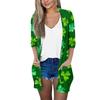 Women's Fashion Loose Casual Pocket Printed Cardigan Seven-Part Sleeve Jacket Top
