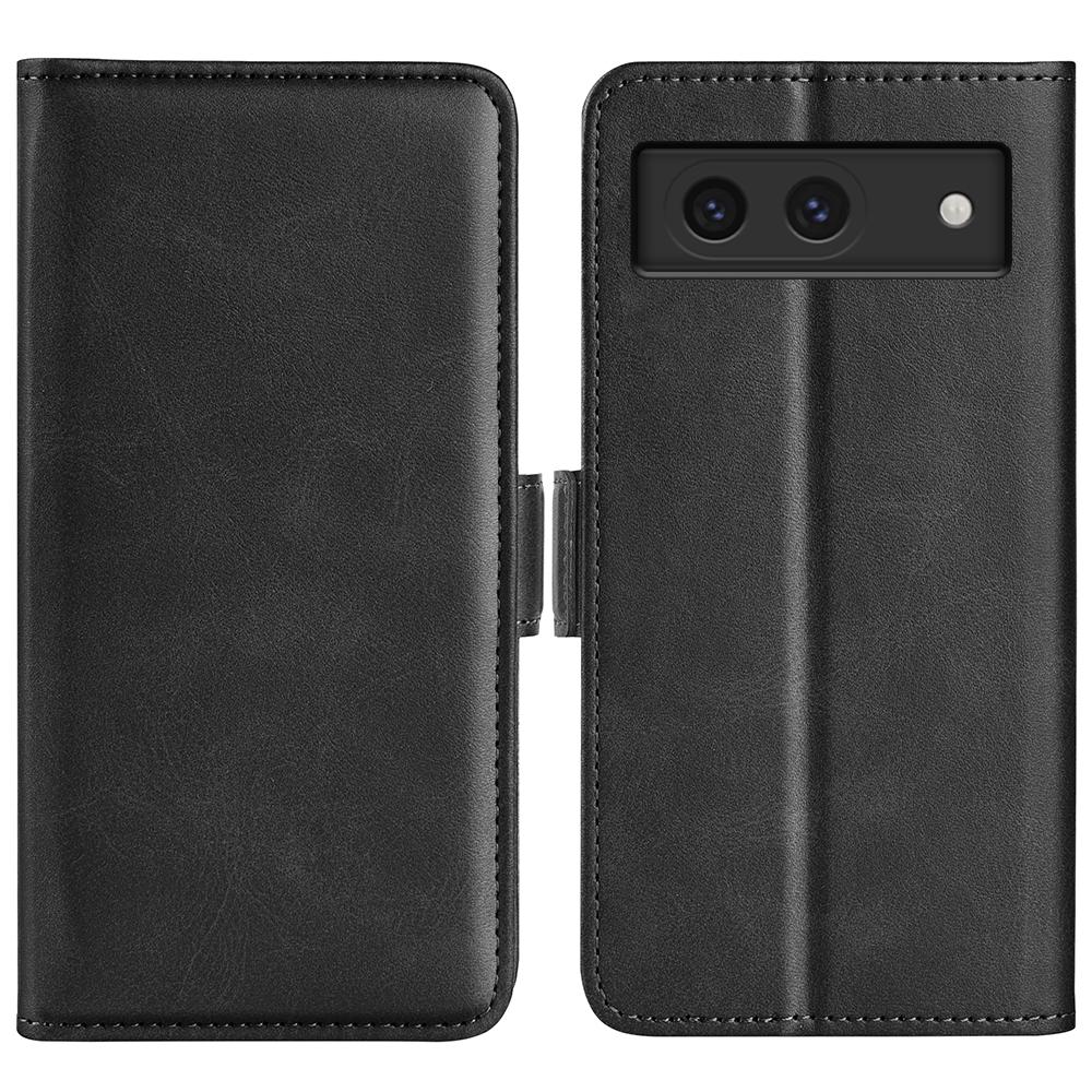 

For Google Pixel 8a Case PU Leather Dual Magnetic Clasp Protective Cover Black