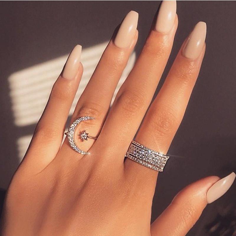 Crescent Moon Ring Fashion Star Moon Ring Natural Style Star Moon Index Finger Open Ring