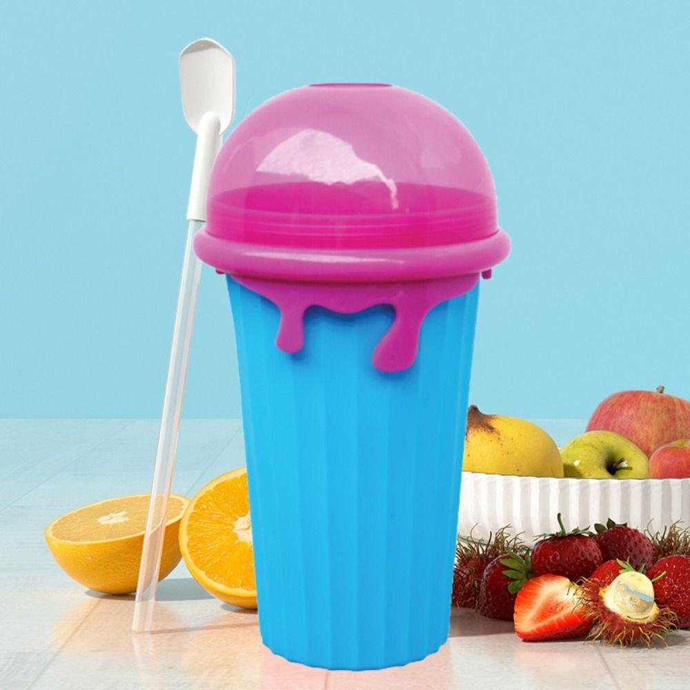 Ice Cream Shape Slushy Cup with Straw Spoon Smoothies Making Cup Homemade Squeeze Cup  Kids