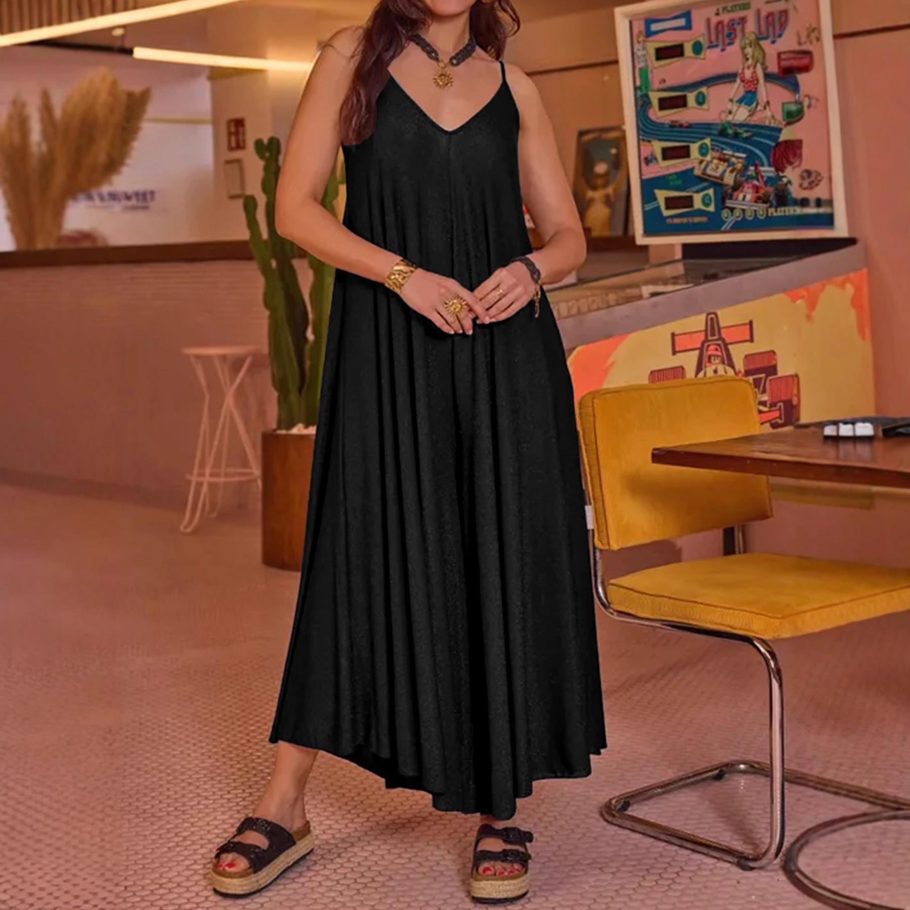 Plus Size Women s Elegant Spaghetti Strap V-Neck Jumpsuit - Classic Loose Wide-Leg Pants 5XL